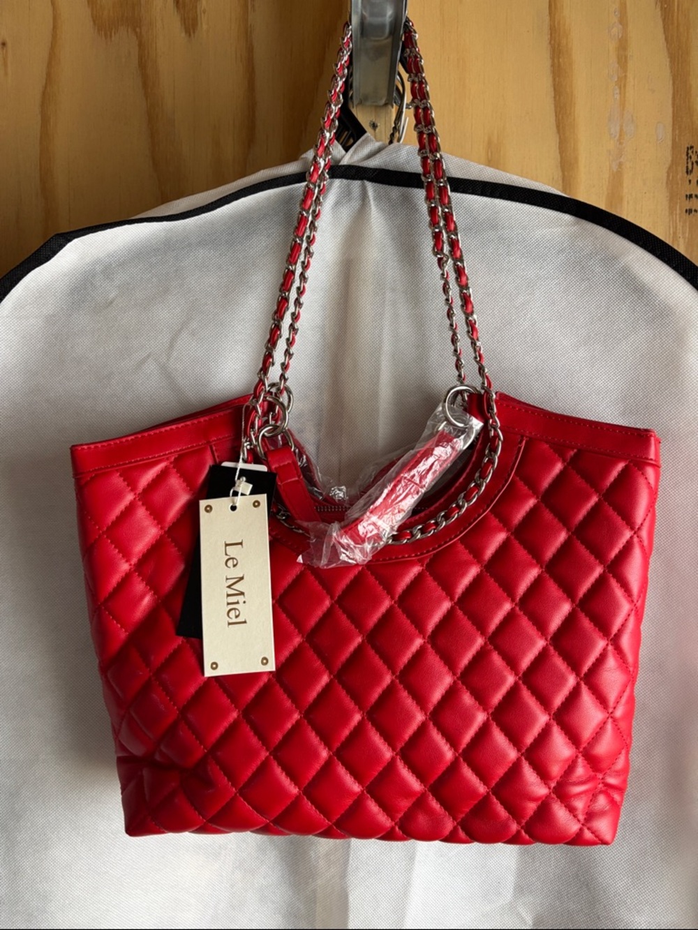 Quilted Red Shoulder Tote